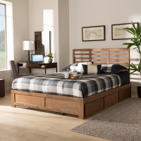 Baxton Studio Piera-Ash Walnut-Full Piera Modern and Contemporary Transitional Ash Walnut Brown Finished Wood Full Size 3-Drawer Platform Storage Bed